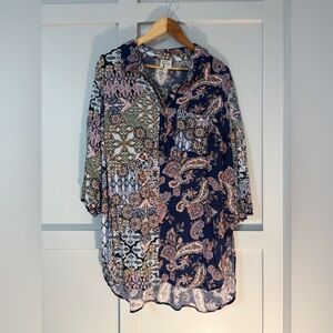 Fig and Flower Navy Paisley Floral Boho Top